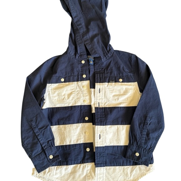 Polo Ralph Lauren Navy and White Striped Hooded Jacket - Picture 1 of 2